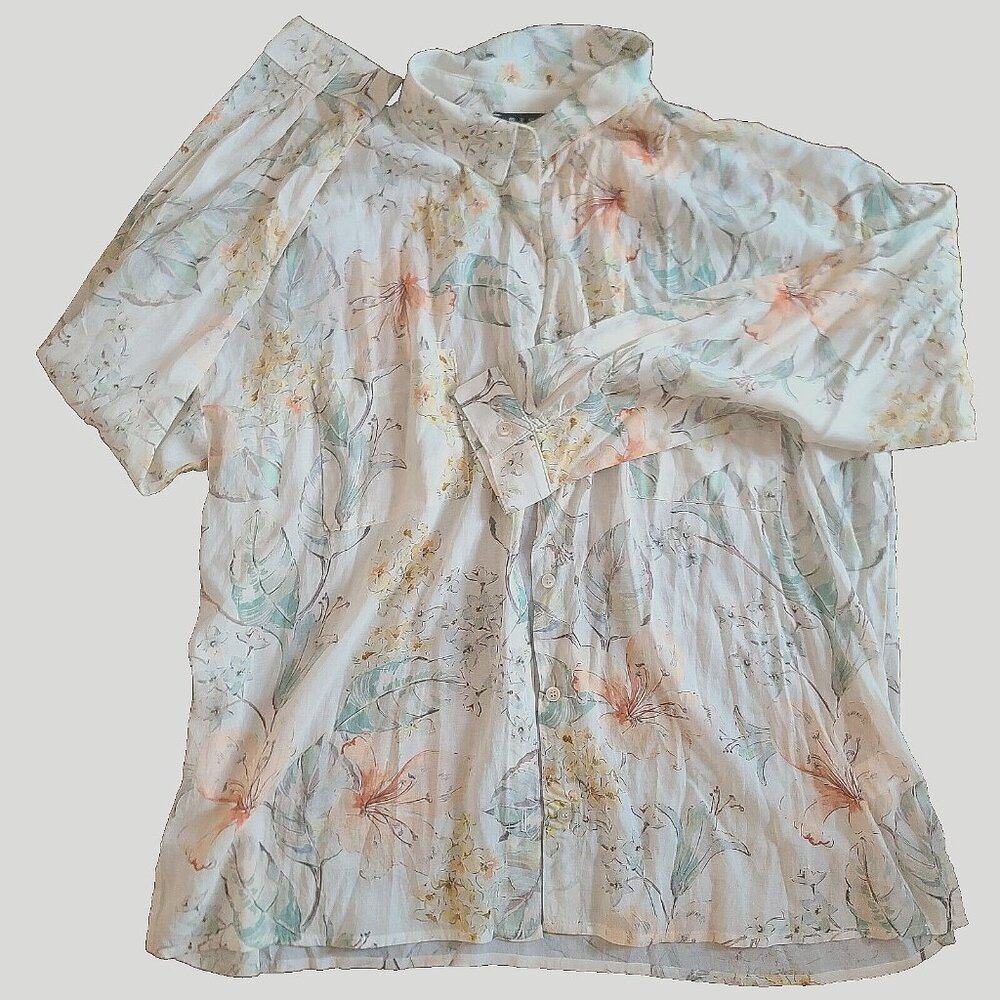 Maven West Women's Long Sleeve Button-Down Floral Flower Shirt Small, Summer